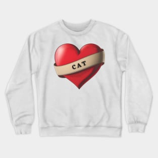 Cat - Lovely Red Heart With a Ribbon Crewneck Sweatshirt